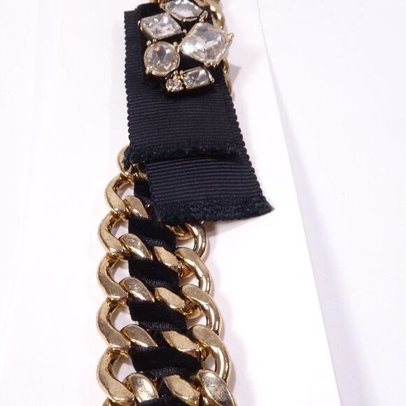 Banana Republic Black Grosgrain Ribbon Onyx Gem Stone Statement Crystal Necklace - Picture 13 of 15